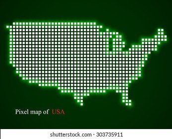 Pixel map of USA. Technology style with glow effect. Colorful background. Vector illustration. Eps 10