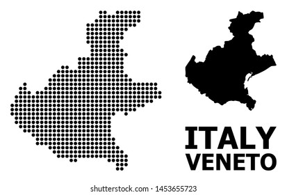 Pixel map of Veneto region composition and solid illustration. Vector map of Veneto region composition of sphere spots on a white background.