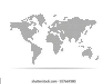 Pixel map of world. Dotted world map. Vector illustration.