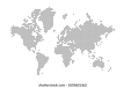 Pixel map of World. Vector dotted map of World isolated on white background. Abstract computer graphic of World map. vector illustration.