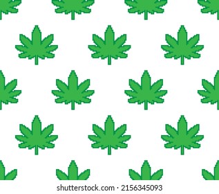 Pixelblatt Marihuana oder Cannabis 
 Hintergrund Nahtlose Cannabis 
 pixelförmige Struktur, Vektorgrafik 
