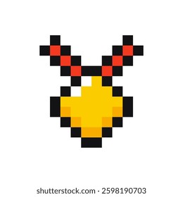 Pixel medal icon, 8 bit gold medal.