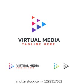 Pixel media logo designs vector, technology Play logo template