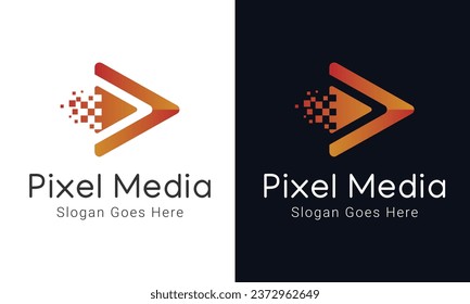 Pixel Media Play Button Logo Design