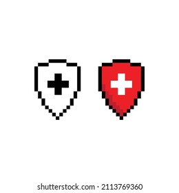 Pixel Medical Shield Icon.  Medical Protection Sign