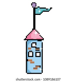 pixel medieval tower building with flag
