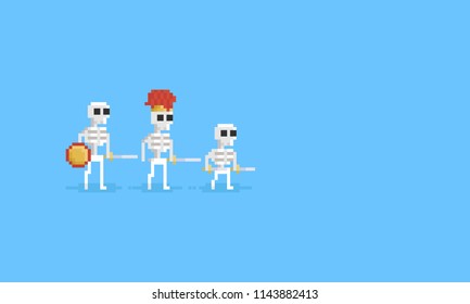 Pixel medievil skeleton army. 8bit character.