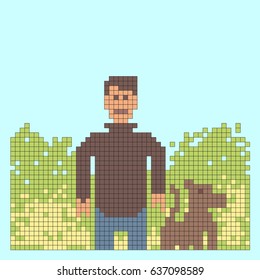 pixel, men, dog