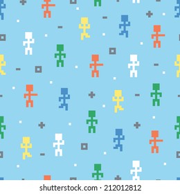 Pixel men. Seamless pattern. 