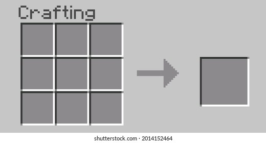 Pixel menu crafting. Eight bit slab isolated on gray background. The 8-bit style is rendered in a flat style. Pixelated game window for creating items. Vector illustration. Vector illustration