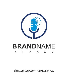 Pixel-Mikrofon-Logo, Technologie-Podcast-Symbol