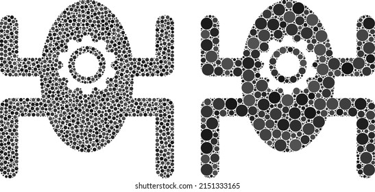 Icono de microrobot de píxeles. Icono de microrobot mosaico organizado a partir de objetos redondos de diferentes tamaños y tonos de color. Los elementos redondos vectores se combinan en un icono microrobot de mosaico.