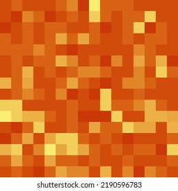 Fondo de bloques de lava volcánica al estilo de la minecartística de píxeles. Concepto de fondo de puntos amarillo anaranjado cuadrado perfectamente pixelado del juego. Ilustración del vector