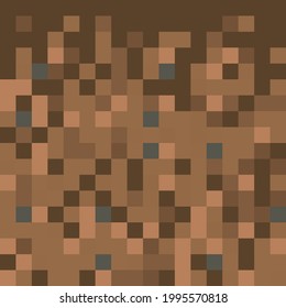 Pixel minecraft style land background. Concept of game ground pixelated horizontal seamless background. Vector illustration