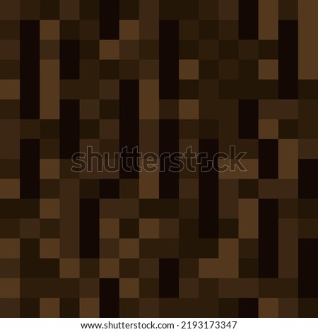 Pixel minecraft style wood block background. Concept of game pixelated seamless square dark brown bark background. Vector illustration