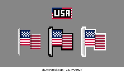 pixel minimal art set with american united states flag
