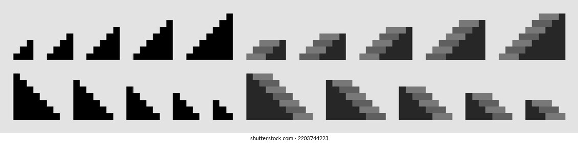 pixel minimal art set icons with black and white steps 