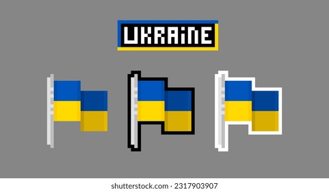 pixel minimal art set with ukrainian flag