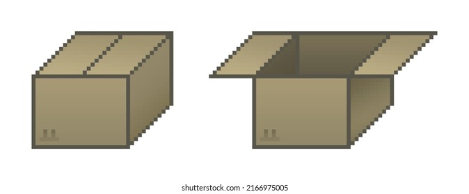 pixel minimal cardboard box (opened and closed) icon