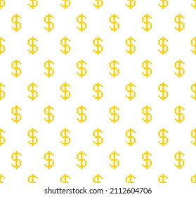 pixel money background Seamless.  dollars coins texture pattern vector black
