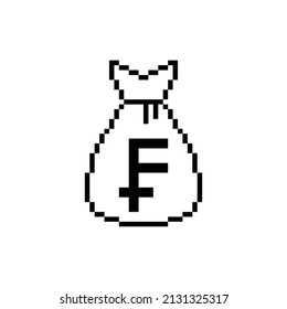 pixel Money bag franc vector icon sign for 8 bit game