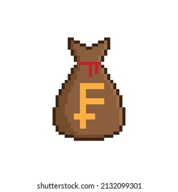 pixel Money bag franc vector icon sign for 8 bit game