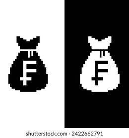 pixel Money bag franc vector icon sign for 8 bit game