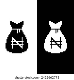 pixel Money bag Nigerian Naira vector icon  sign for 8 bit game