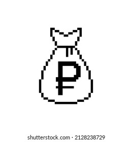 pixel Money bag russian ruble  vector icon sign for 8 bit game