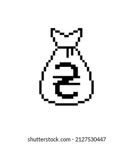 pixel Money bag Ukrainian hryvnia  vector icon sign for 8 bit game