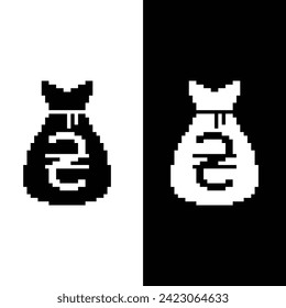 pixel Money bag Ukrainian hryvnia  vector icon sign for 8 bit game