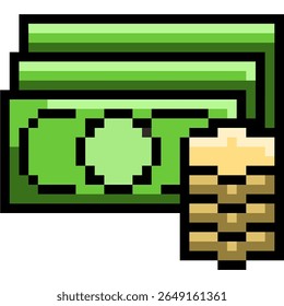 Pixel money icon vetor, uma representação retro-estilo de moeda para finanças digitais, jogos ou comércio nostálgico. Ideal para interfaces pixeladas, conceitos econômicos ou jogos antigos.