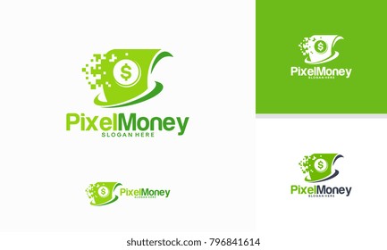 Pixel Money logo designs concept vector, Digital Money logo template