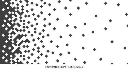 Pixel, monocromo. Cuadrados negros aleatorios, caóticos, horizontales. Ilustración vectorial.
