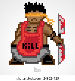 pixel monster character blind butcher with bloody sword vector