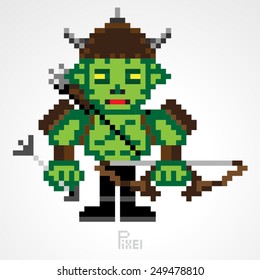 pixel monster character orc archer vector