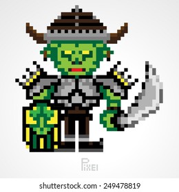 pixel monster character orc swordman vector