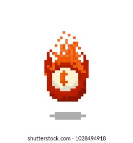Pixel monster eye with fire  for games and websites