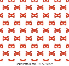 Pixel Monster Pattern, Vector 8 Bit Space Alien Red Background. Great For Mobile App, Web Design, Banner, Etc.