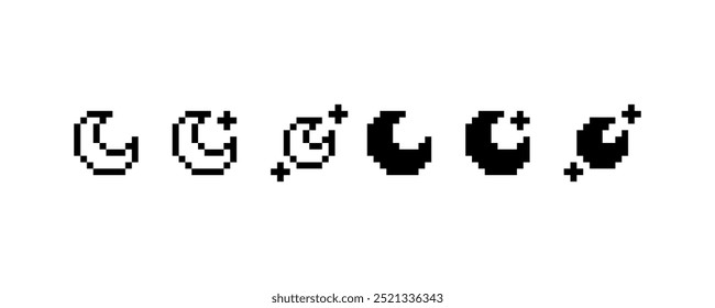 Ícone Pixel Moon e Estrelas. Design de ícone de vetor.