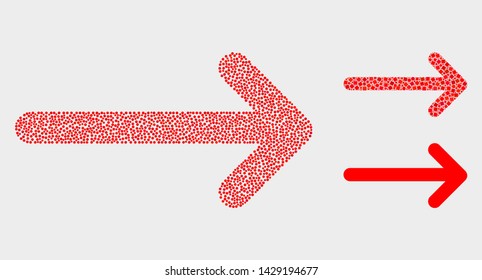 Pixel and mosaic arrow right icons. Vector icon of arrow right constructed of scattered spheric points. Other pictogram is constructed from square pixels.