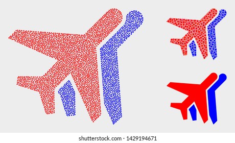 Pixel and mosaic aviation icons. Vector icon of aviation designed of irregular round items. Other pictogram is created from small squares.