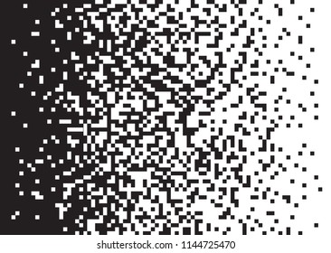 Pixel mosaic background. Black and white monochrome gradient. Geometric square pattern.