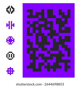 Fondo de mosaico de píxeles y Elementos gráficos pixelados redondos. Fondo de puntos cuadrados aleatorios. Ilustración vectorial