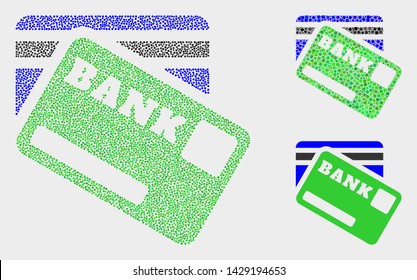 Pixel and mosaic bank cards icons. Vector icon of bank cards created of scattered round dots. Other pictogram is created from rectangle elements.