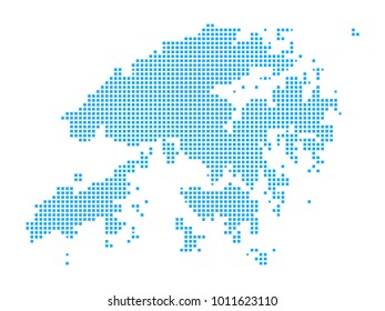 Pixel mosaic blue dot map on white background of map of hong kong symbol for your web site design map logo, app, ui, Travel vector eps10, concept Illustration.