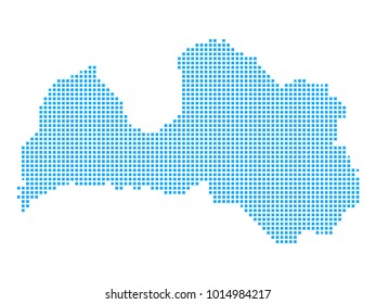 Pixel mosaic blue dot map on white background of map of latvia symbol for your web site design map logo, app, ui, Travel vector eps10, concept Illustration.