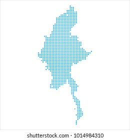 Pixel mosaic blue dot map on white background of map of Myanmar symbol for your web site design map logo, app, ui, Travel vector eps10, concept Illustration.