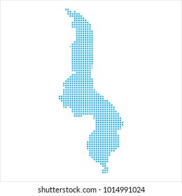 Pixel mosaic blue dot map on white background of map of malawi symbol for your web site design map logo, app, ui, Travel vector eps10, concept Illustration.