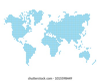 Pixel mosaic blue dot map on white background of map of World Map symbol for your web site design map logo, app, ui, Travel vector eps10, concept Illustration.